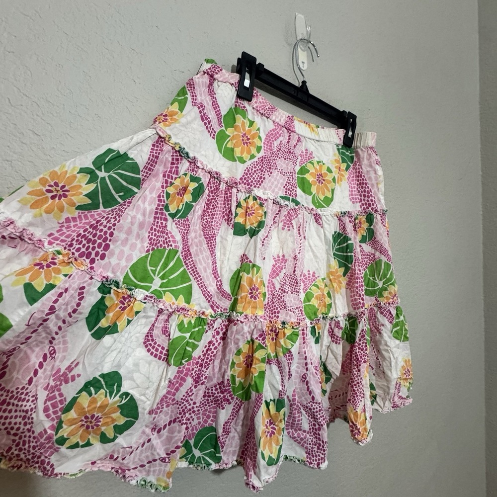 Lilly Pulitzer Giraffe Floral Tiered Ruffle Cotton Skirt Pink White XS - Picture 2 of 3